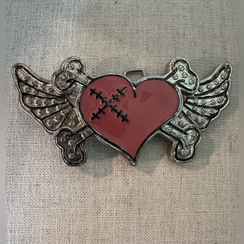 Vintage Tattoo Heart Skull & Crossbones Belt Buckle Pinups Silver Tone Motorcyle